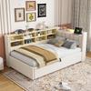 Upholstered Sofa Bed 90*200 cm, Hydraulic Storage, Night Light, USB, Type-C Charging, Shelves, Compartments, Headboard, Multifunctional, Velvet, Beige