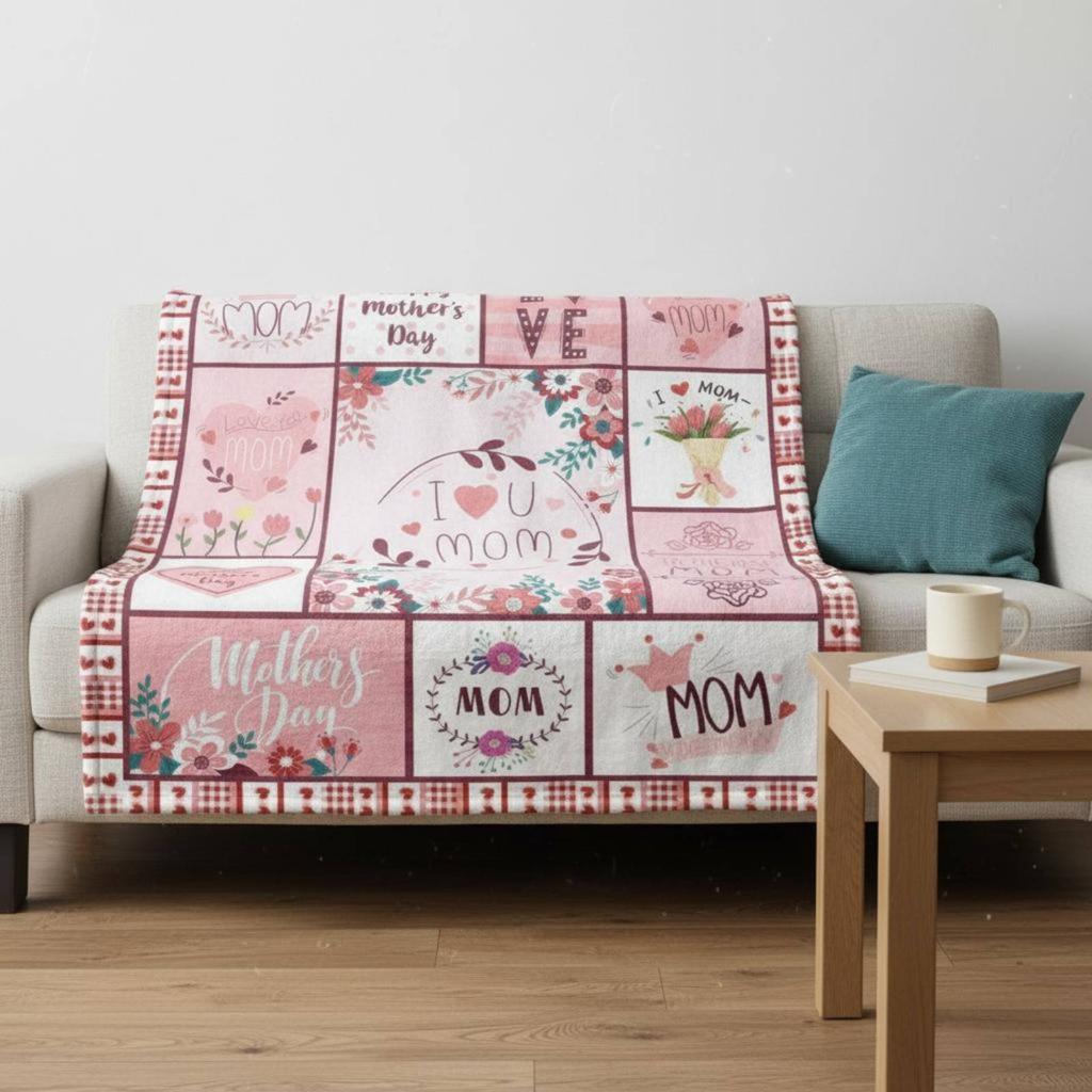 Mother's Day Blanket Machine Easy-Care Mother's Day Throw Blanket Printed Text Throw Anti-Pilling Colorfast Resistant for Mom