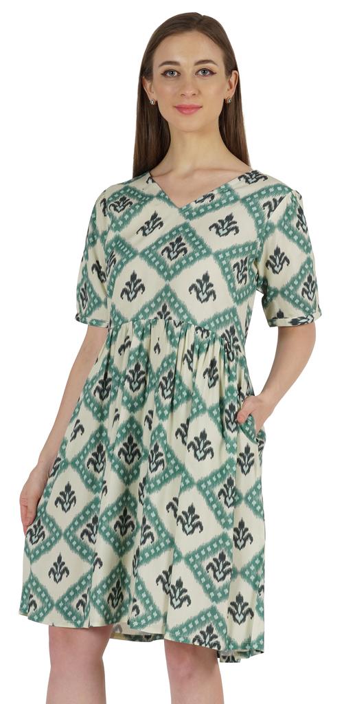 Bimba Printed Summer Shift Dress For Women V Neck Short Dress W  Pockets Western Midi