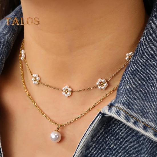 Золотое ожерелье из искусственного жемчуга, позолоченное многослойное ожерелье, цветочный дизайн, колье из искусственного жемчуга, ювелирные изделия, подарки на свадьбы, вечеринки