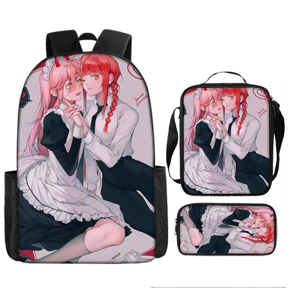 Chainsaw Man Anime Peripheral Backpack Set, Lightweight Large‑Capacity School Bag With Pencil Pouch, Casual Anime Daypack For Middle School Boys Girls