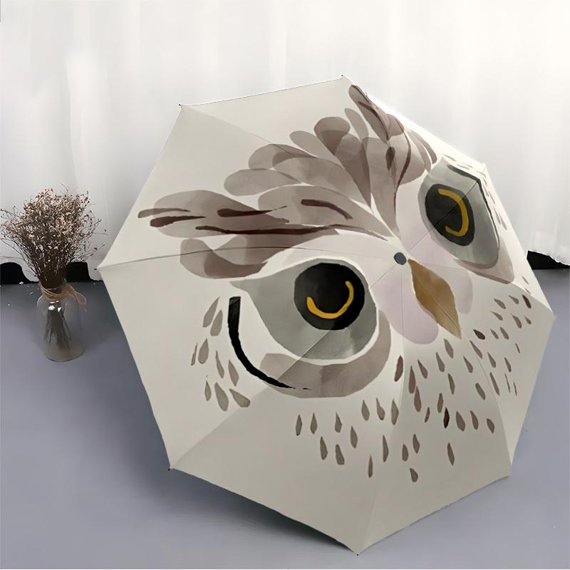 1pc Owl Eyes Automatic Folding Umbrella Portable Collapsible 8-Rib Umbrella for All Seasons, Casual Outdoor Accessory, B27