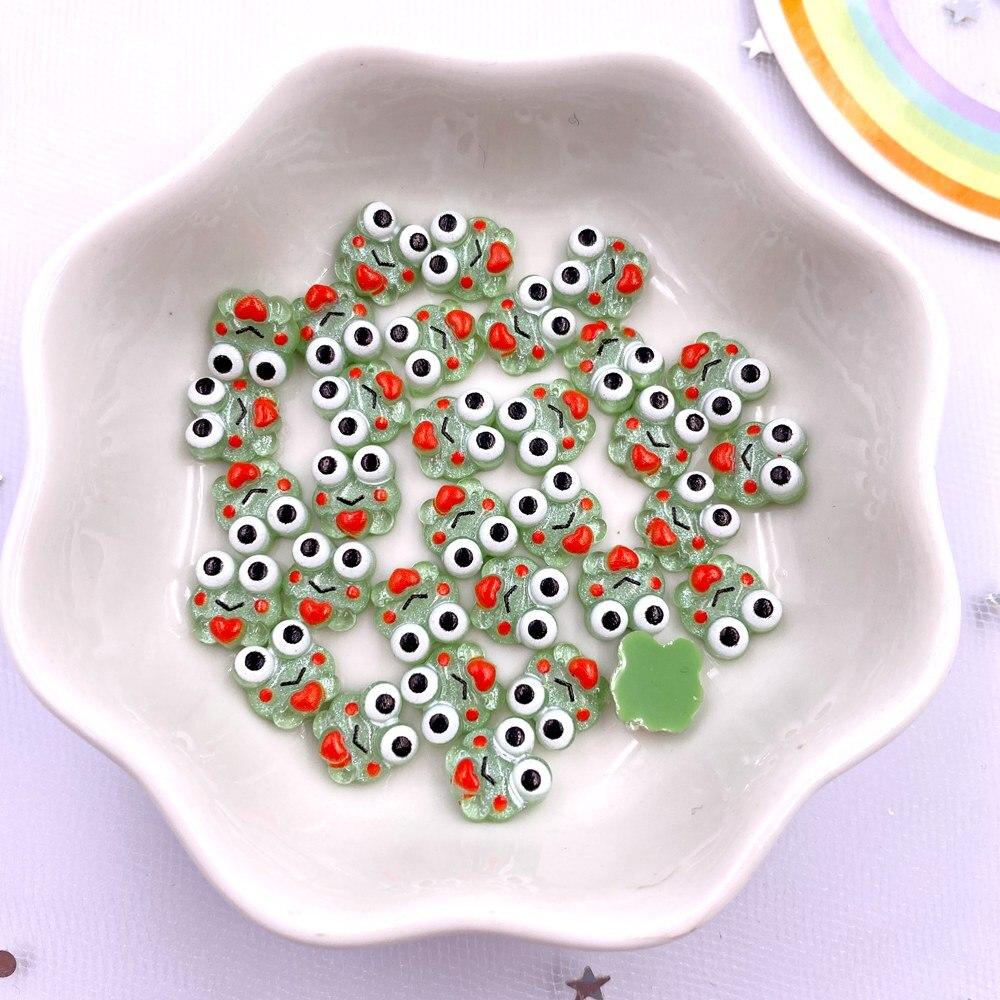50pcs Colorful Resin Glitter Mini Green Love Frog Flatback Rhinestones & Decorations