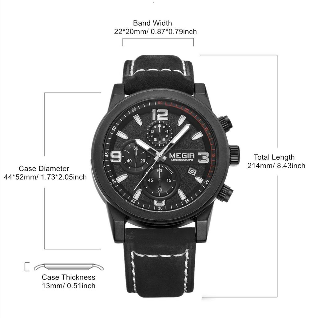 Мужские кварцевые часы MEGIR на кожаном ремешке