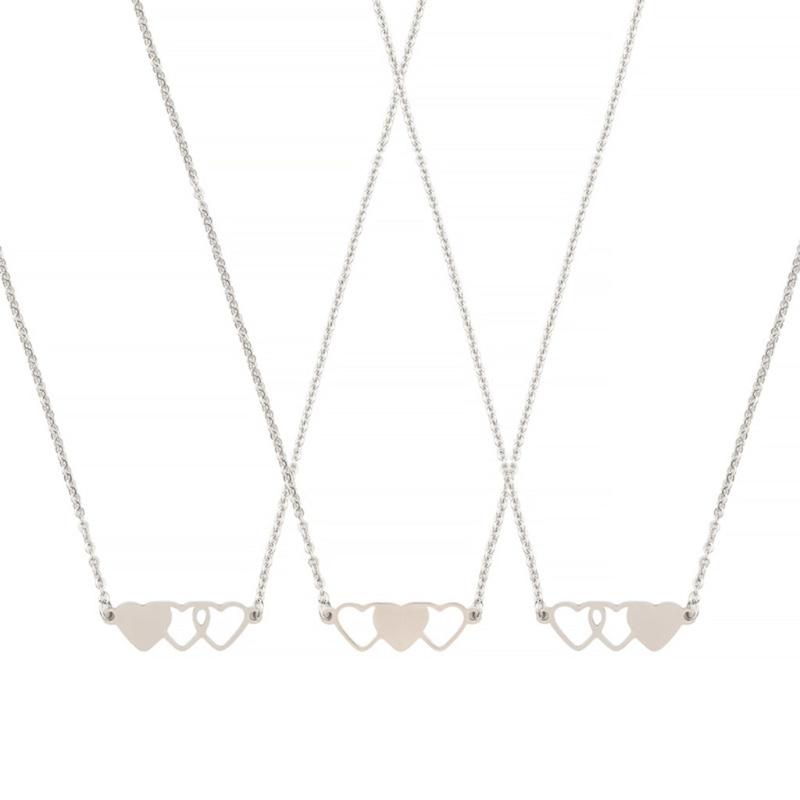 3 Pieces Sister Heart-shaped Short Necklaces Stainless Steel Best Friend Necklace Suitable for 3 Sister and 3 Friends