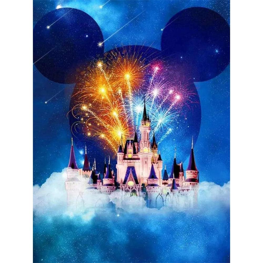 Disney Diamond Painting Castle Mickey Mouse Starry Sky Fireworks Art Painting Cute DIY Rhinestone Mosaic Cross Stitch Kit, Embroidery Gift, Home Decor