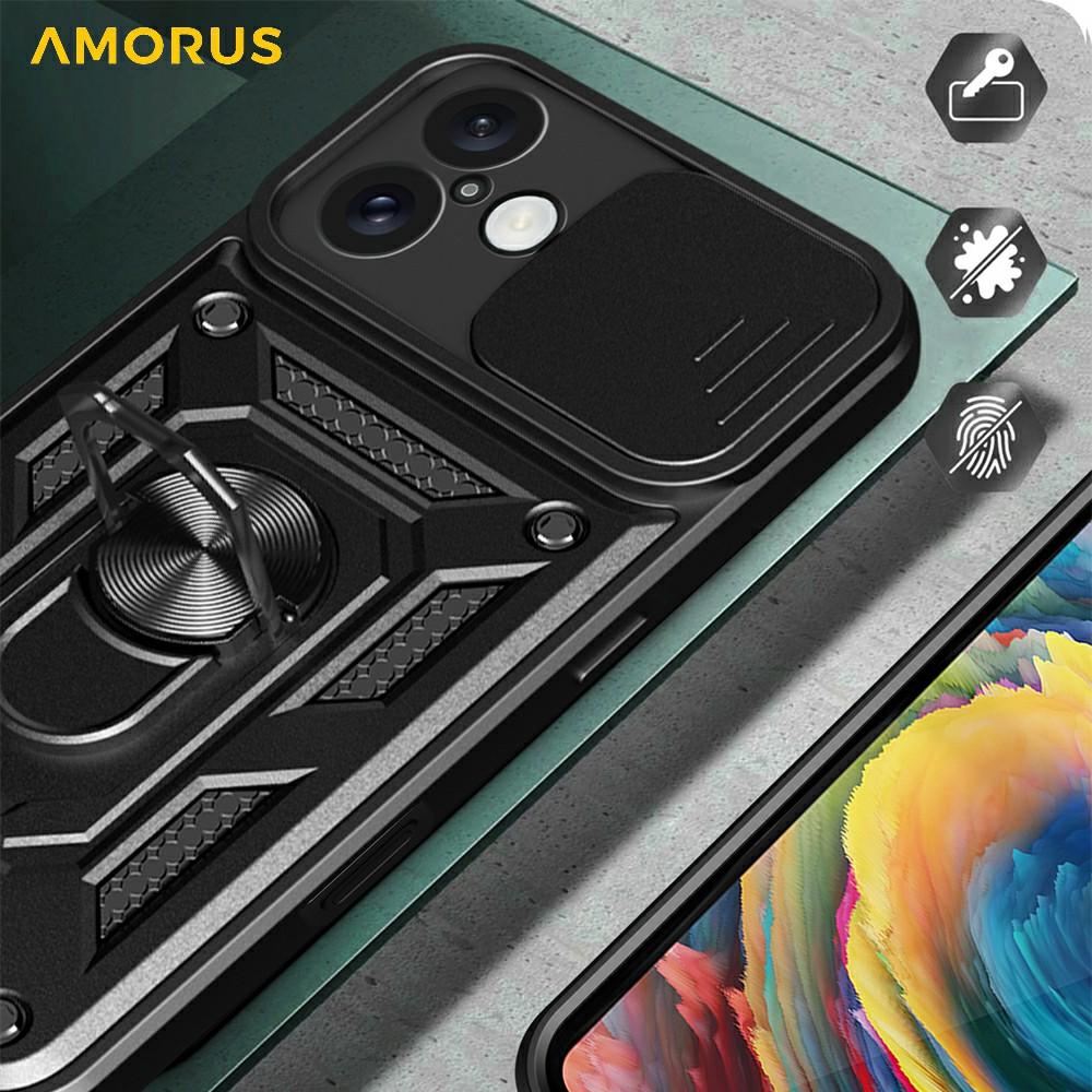 AMORUS Kickstand Case for iPhone 16 PC+TPU Phone Cover with Camera Lens Slider