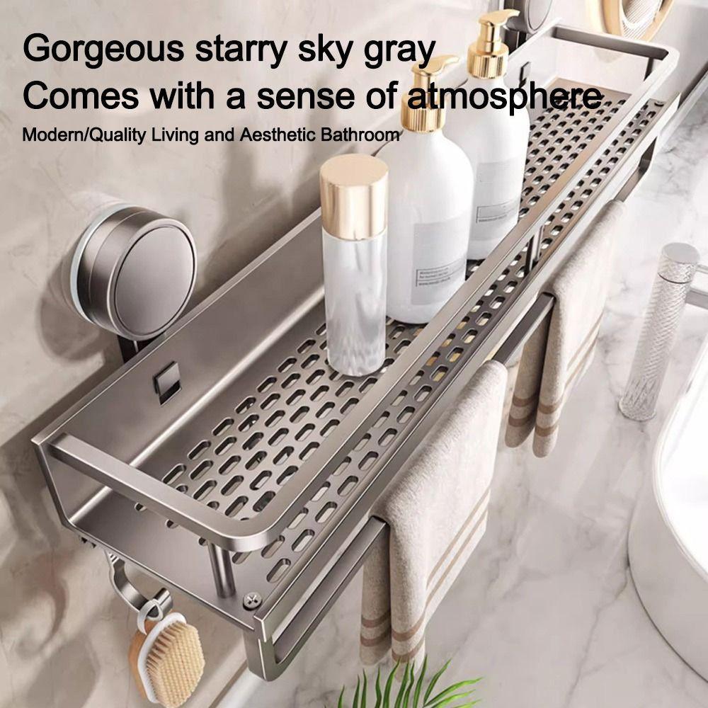 No Drilling Bathroom Shelf Aluminum Toilet Storage Rack Multifunctional Wall Shampoo Holder