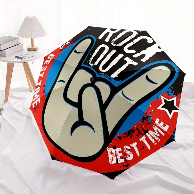 rock out, best time themed, Eight ribbed, Self folding umbrella Is Suitable for Everyday Outdoor Use and Is An Ideal Gift for Friends and Fa
