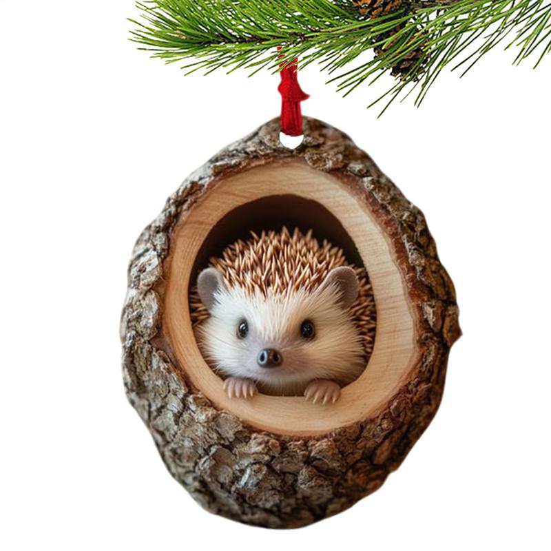 Animal Christmas Ornaments 2D Cute Christmas Acrylic Pendant Animal Raccoon Owl Squirrel Hedgehog Bunny Bird Wildlife Ornaments