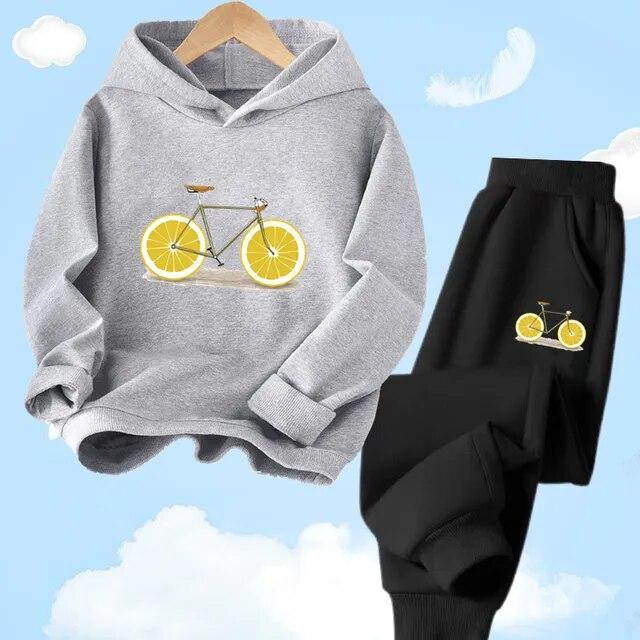Модные детские толстовки с принтом лимона и фруктов для мальчиков, одежда, весенний свитшот, длинные штаны, комплект одежды из 2 предметов, комплект одежды для От 3 до 14 лет