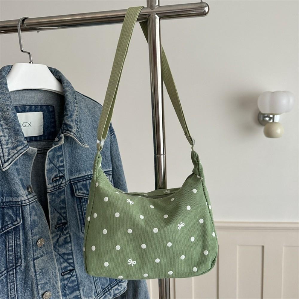 Minimalist Corduroy Shoulder Bag Dot Sweet Style Crossbody Bag Large Capacity Underarm Bag for Women Girls