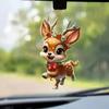 Christmas Elk Ornament Flat Acrylic Hanging Decoration Cartoon Deer Festive Pendant for Christmas Tree Car Interior Rearview Mirror Decor