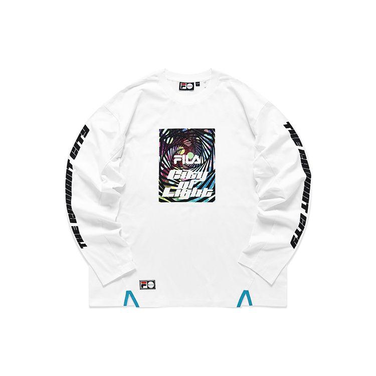 Fila Fusion Логотип Streetwear Японский стиль Повседневный Национальный тренд Термотрансферная печать Свободный крой Лонгслив Футболка Унисекс Топы Белый T11U136201F-WT