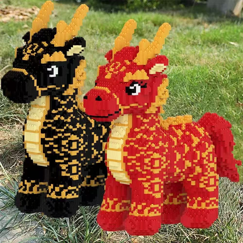 New 3D Divine Beast Auspicious Dragon Horse Micro Diamond Building Block Brick Toys For Kids Birthday Gifts Home Ornament