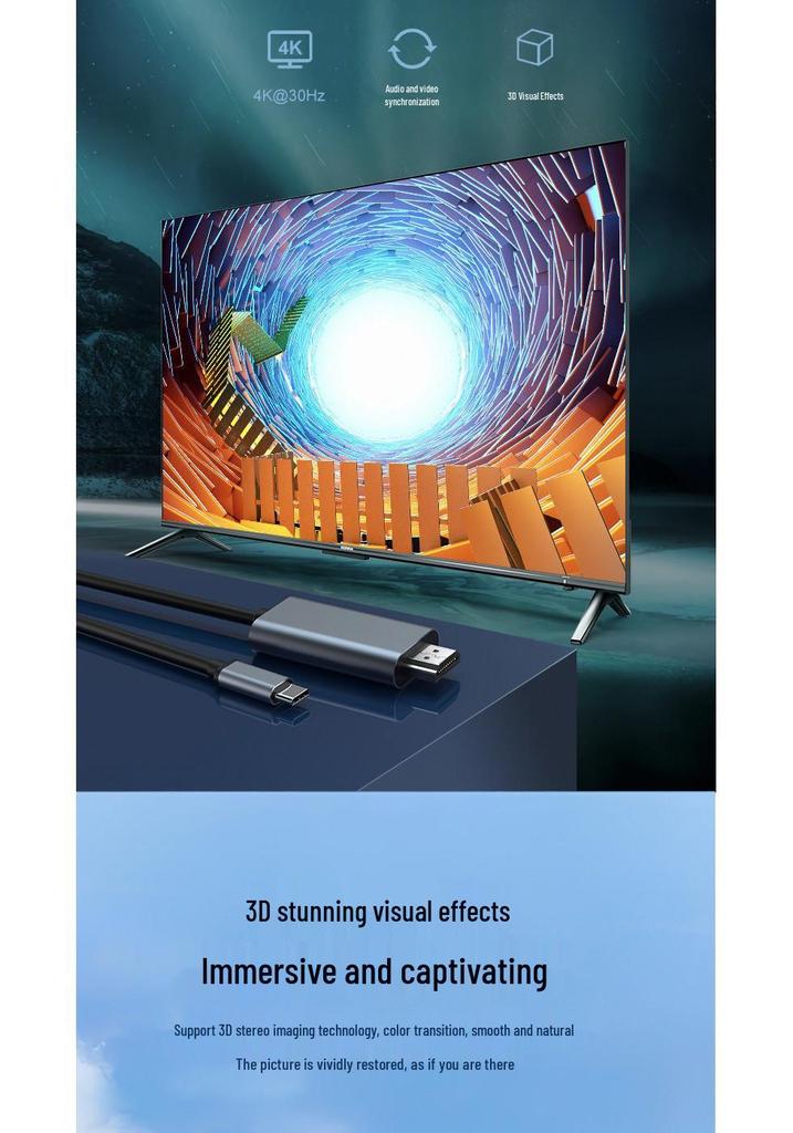 Кабель Type-C на HDMI 4K60Hz для зеркалирования экрана телефонов, ноутбуков, телевизоров