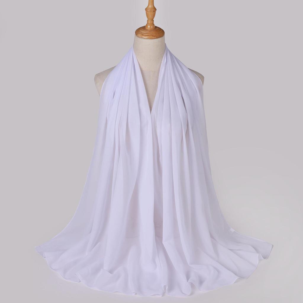 Этнический шифоновый хиджаб-шарф с жемчугом - Однотонный, Длинный стиль для Ближнего Востока и Африки