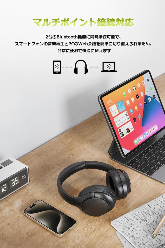 MIATONE Seattle Wireless Hybrid Active Noise up to Wireless AUX Wired Ambient Sound Capture Deep Headphone Storage Case Up to 60 Hours of 40mm 10mm