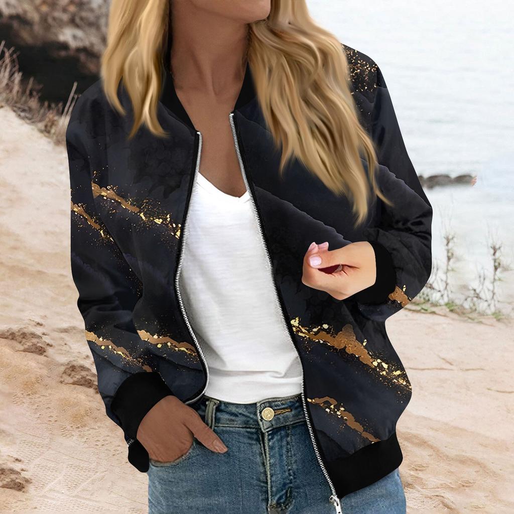 Женская мода повседневная куртка с градиентным принтом на молнии с карманами