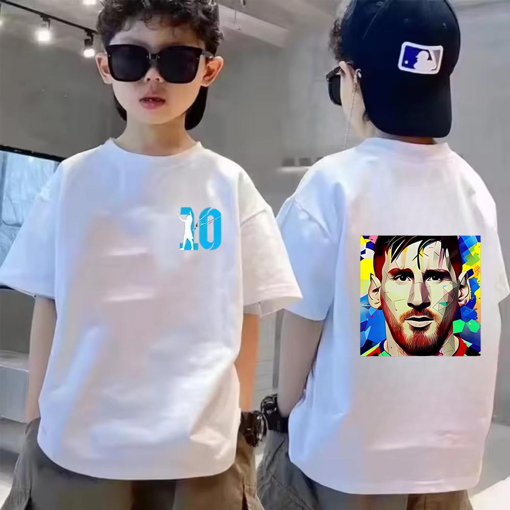 Summer short sleeved Messi double-sided printed children's T-shirt casual fashion sports T-shirt children's men's and women's clothing