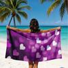Romantic Purple Heart Microfiber Beach Towel 2D Flat Printed Waterproof Sandproof Travel Bath Towel For Seaside Holiday Sunbath