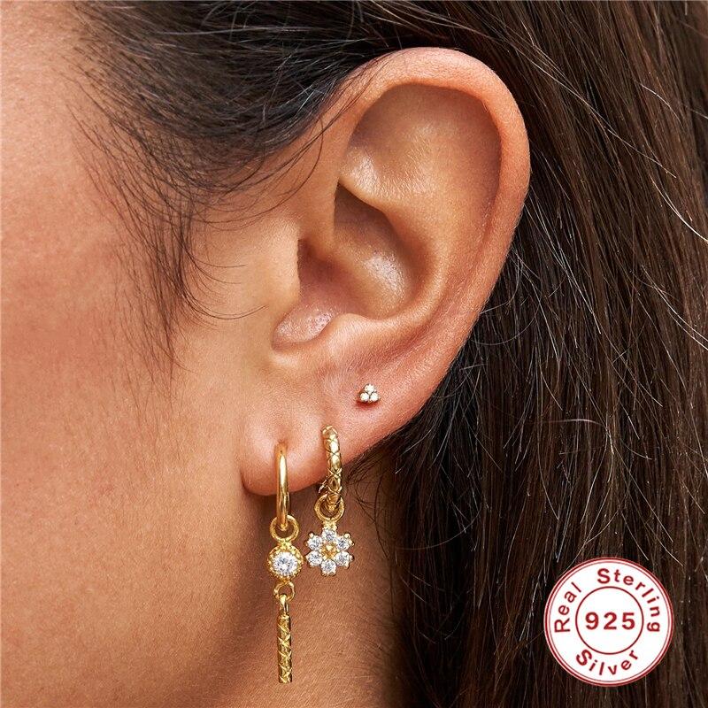 Canner многоцветный свадебный комплект сережек из стерлингового серебра 925 пробы, серьги-гвоздики золотого цвета для женщин, серьги для пирсинга хряща, 3 шт.