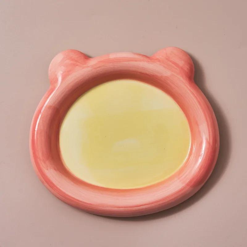 Корейская тарелка Мультяшные десертные тарелки Милые керамические обеденные тарелки Расписанные вручную Плоские Завтрак Салат Фруктовая тарелка Блюда и тарелки