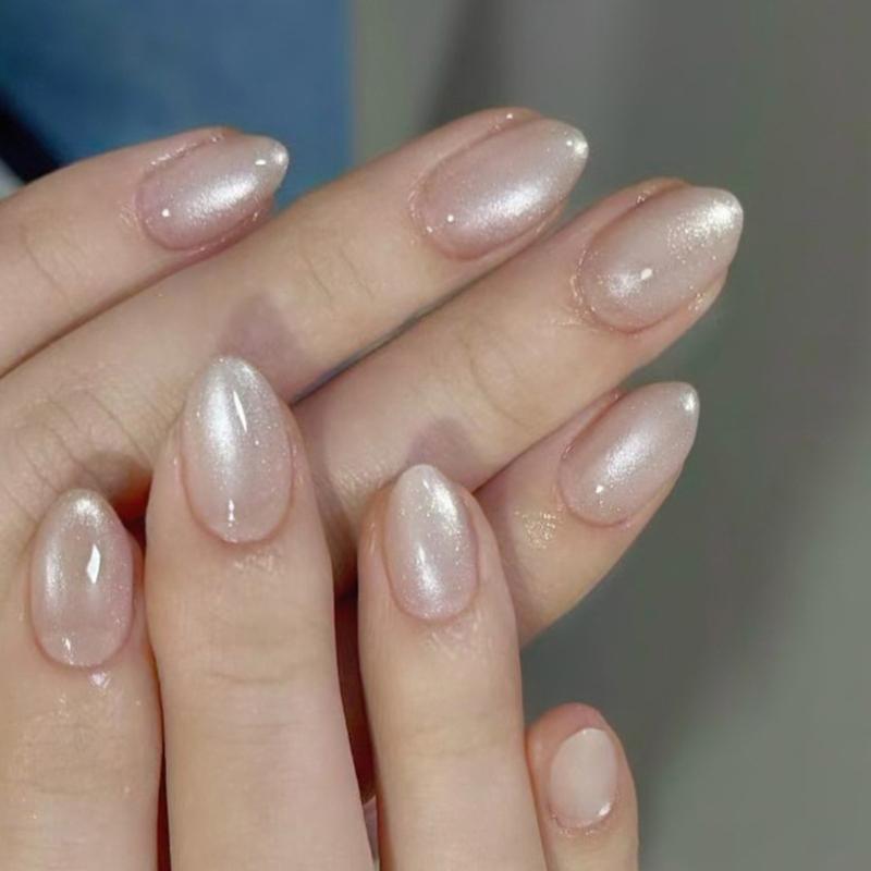 30 шт. Глиттер Кошачий глаз Накладные ногти Миндаль Накладной ноготь Полное покрытие Клей на ноготь Акриловый Искусственный ноготь Наклейки для ногтей