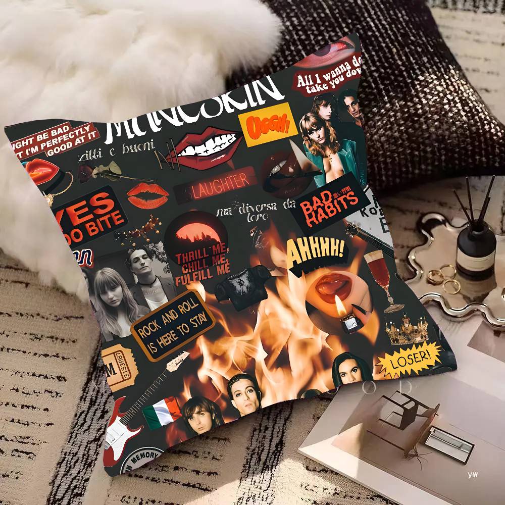 Maneskin Дамиано Давид Винтажная наволочка Квадратная подушка Спальня Диван Досуг Комфорт Подушка Автомобиль Гостиная Украшение для дома