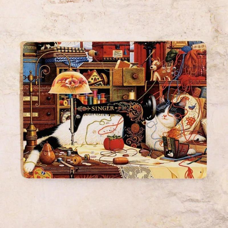 Cats In a Shop Metal Wall Art 20x30cm, Vintage Retro Decor Plaque