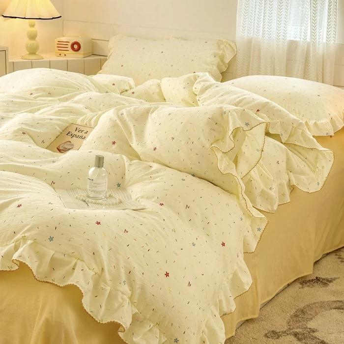 Princess Style Bedding Sets Ruffle Lace Bow Quilt Cover Romantic Bedclothes Decor Woman Girls Bedroom Duvet Cover 4pcs