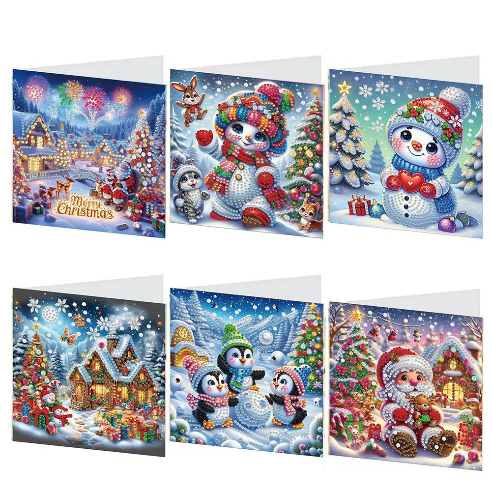 6Pcs DIY Diamond Painting Greeting Card Set Xmas Floral Pattern Diamond Art Handmade Cards Thank You Cards and Holiday Blessings