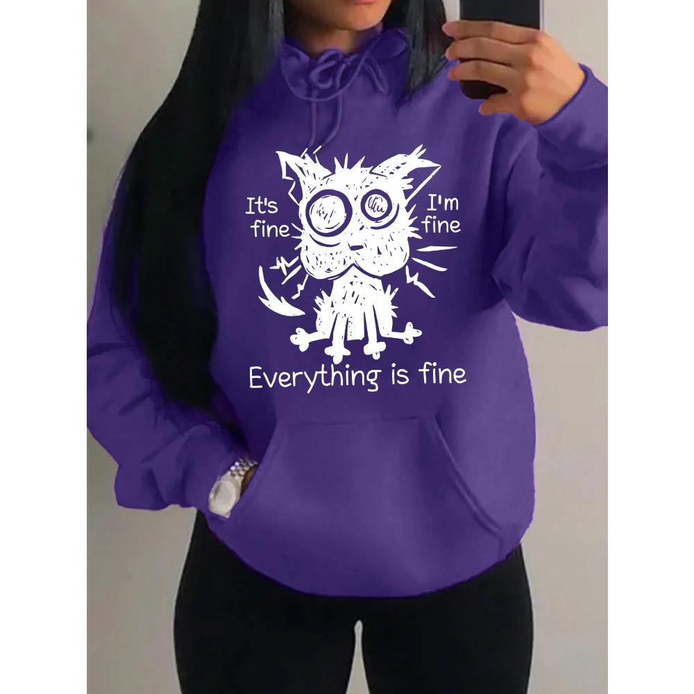 Все в порядке Забавная принт собаки Женские толстовки Флисовая толстовка Осень Свободная толстовка Карман Удобная Женская