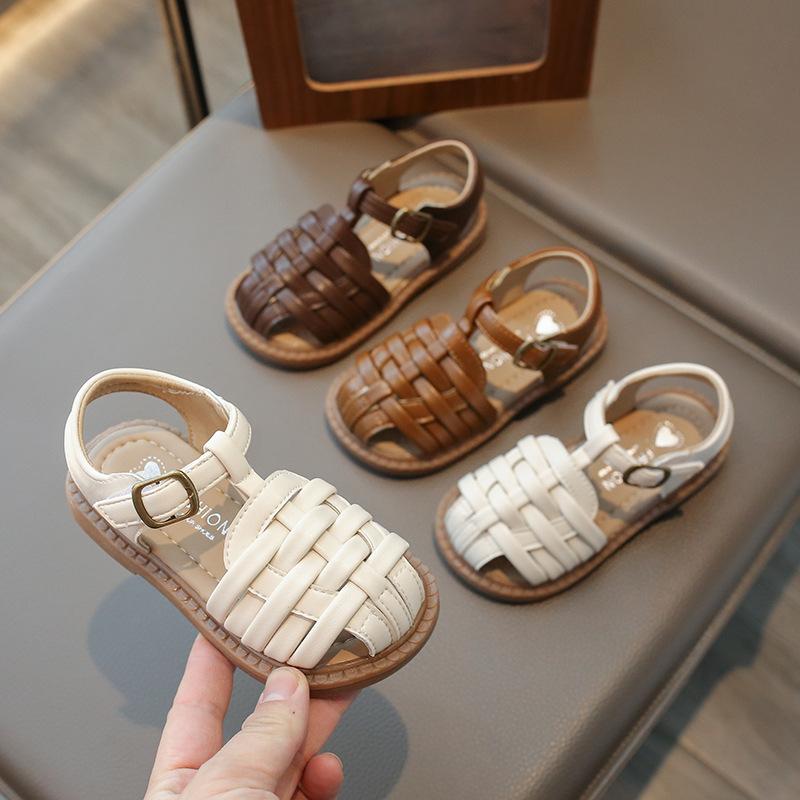 New style sandals for girls, woven casual baby shoes, children's comfortable beach shoes, breathable sandals