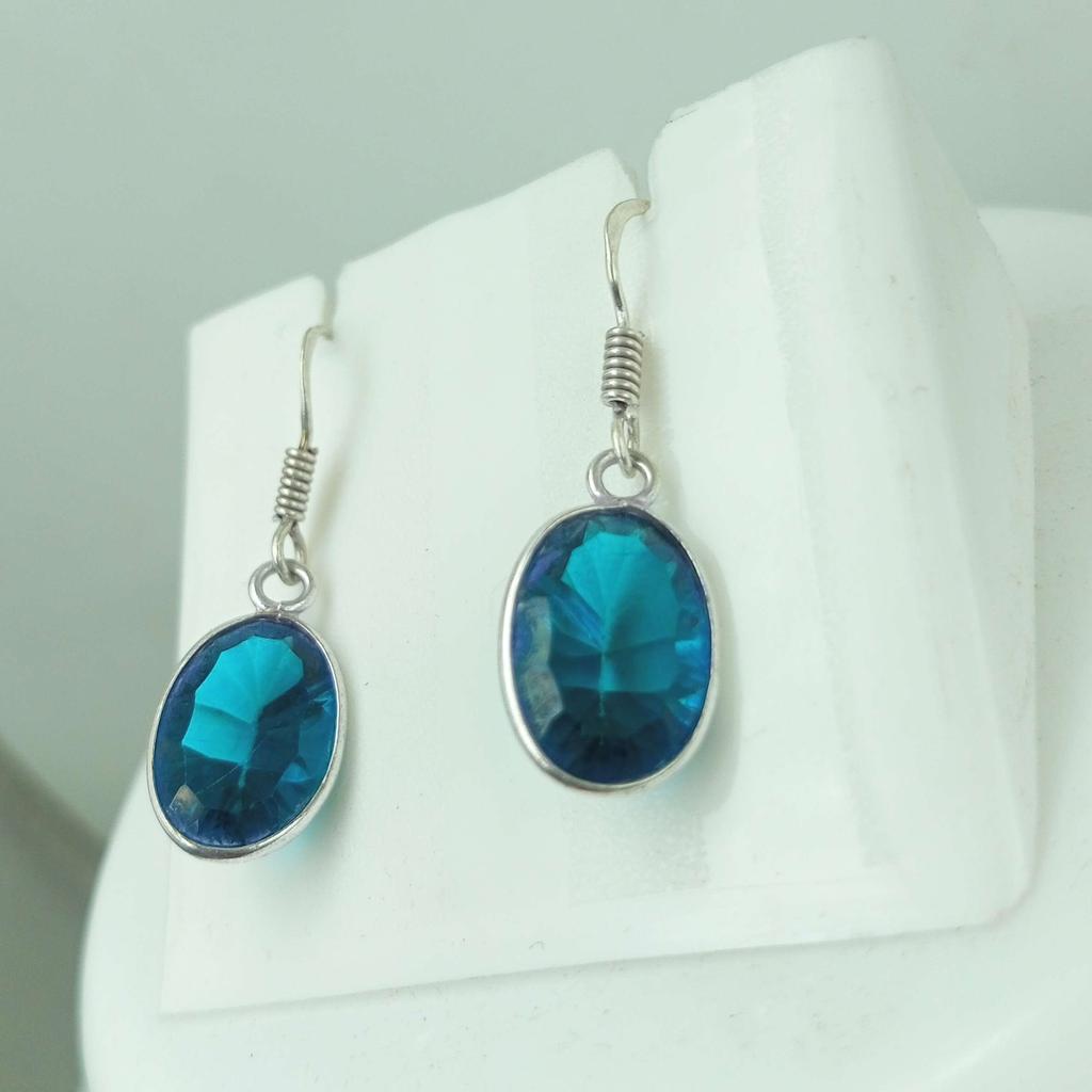 London Blue Topaz Gemstone 925 Sterling Silver Plated Hook Женские серьги Ювелирные изделия WHE-E35