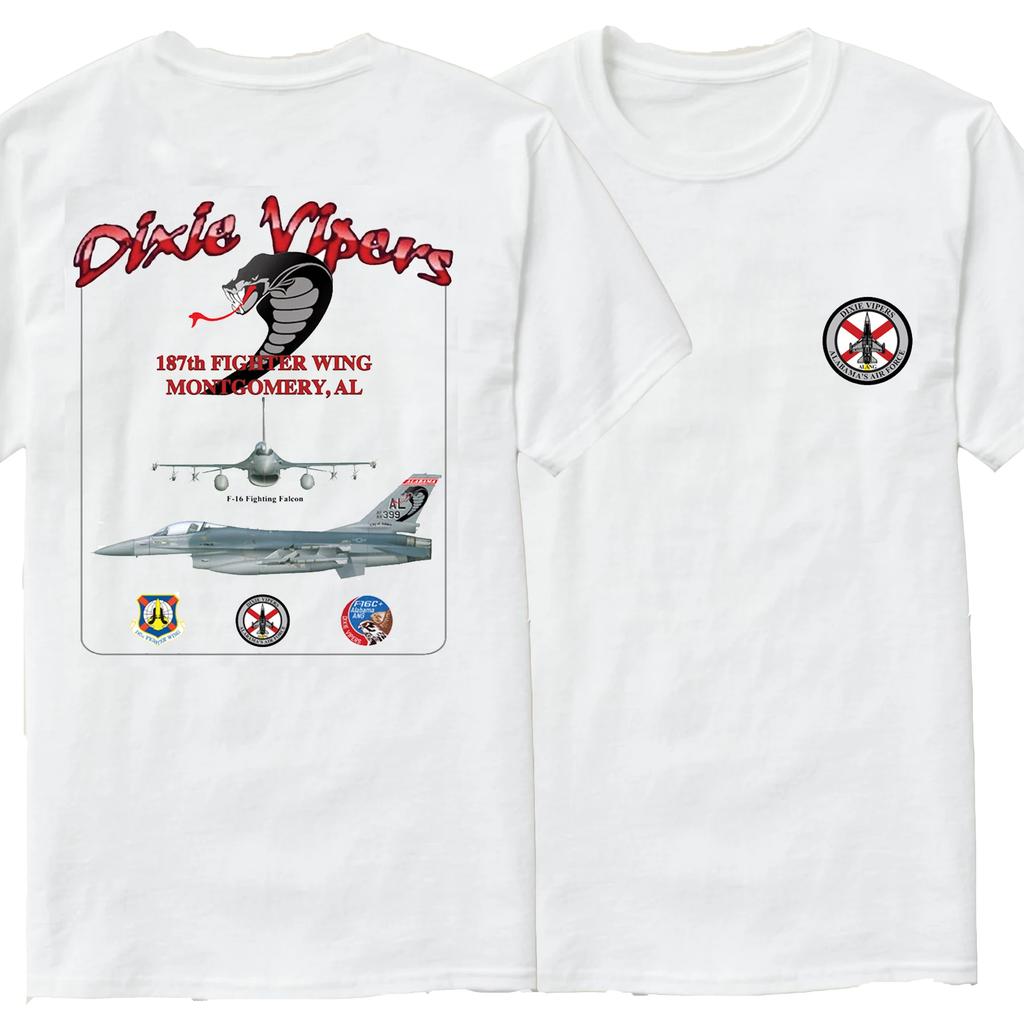 Футболка Dixie Vipers 187-го истребительного авиаполка F-16 Fighting Falcon Новая Повседневная с коротким рукавом 100% Хлопок Круглый вырез Летняя Мужская футболка -...