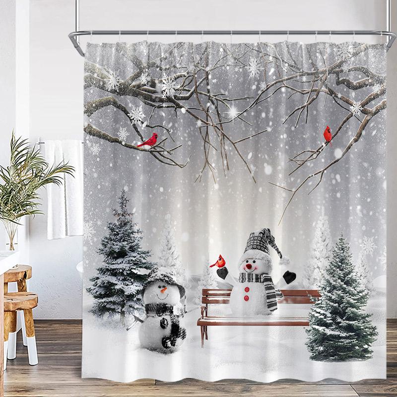 Милые Рождественские Занавески для Душа со Снеговиком, Подарок с Елкой, Зимний Лес, Красная Птица, Кедр, Снежинка, Пейзаж, Домашний Декор для Ванной Комнаты