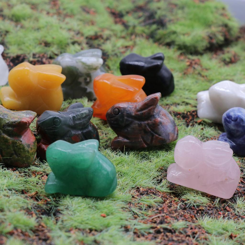 Статуя кролика из натуральных камней, резные фигурки животных, целебные кристаллы, декор для комнаты, драгоценный камень, брелок для рукоделия