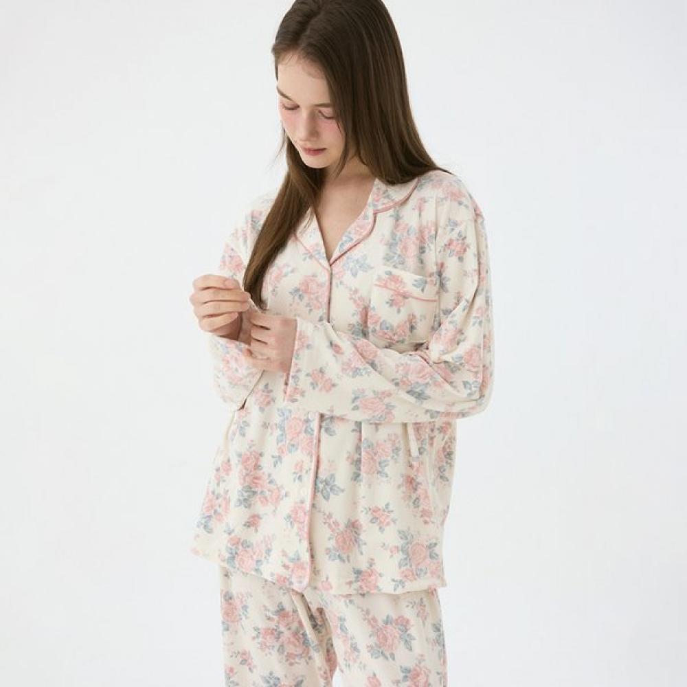 Lunaluz Women S Long Sleeve Two Piece pajamaS Eden roSe Mink Span Collar Neck 2c 