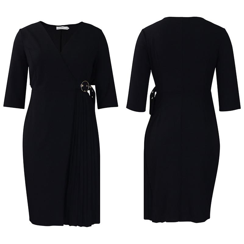 Модное плиссированное полусплошное платье с v-образным вырезом, женское платье с рукавами и большой талией, контролируемое