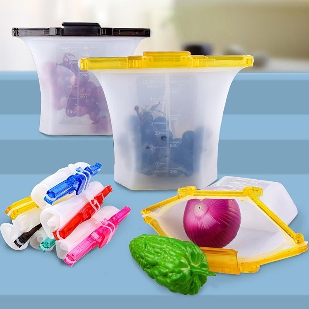 Translucent 1000ml Fresh-keeping Bag Double Lock Portable Freezer Seal Bags Food-grade Silicone Reusable Food Storage Bag Picnic
