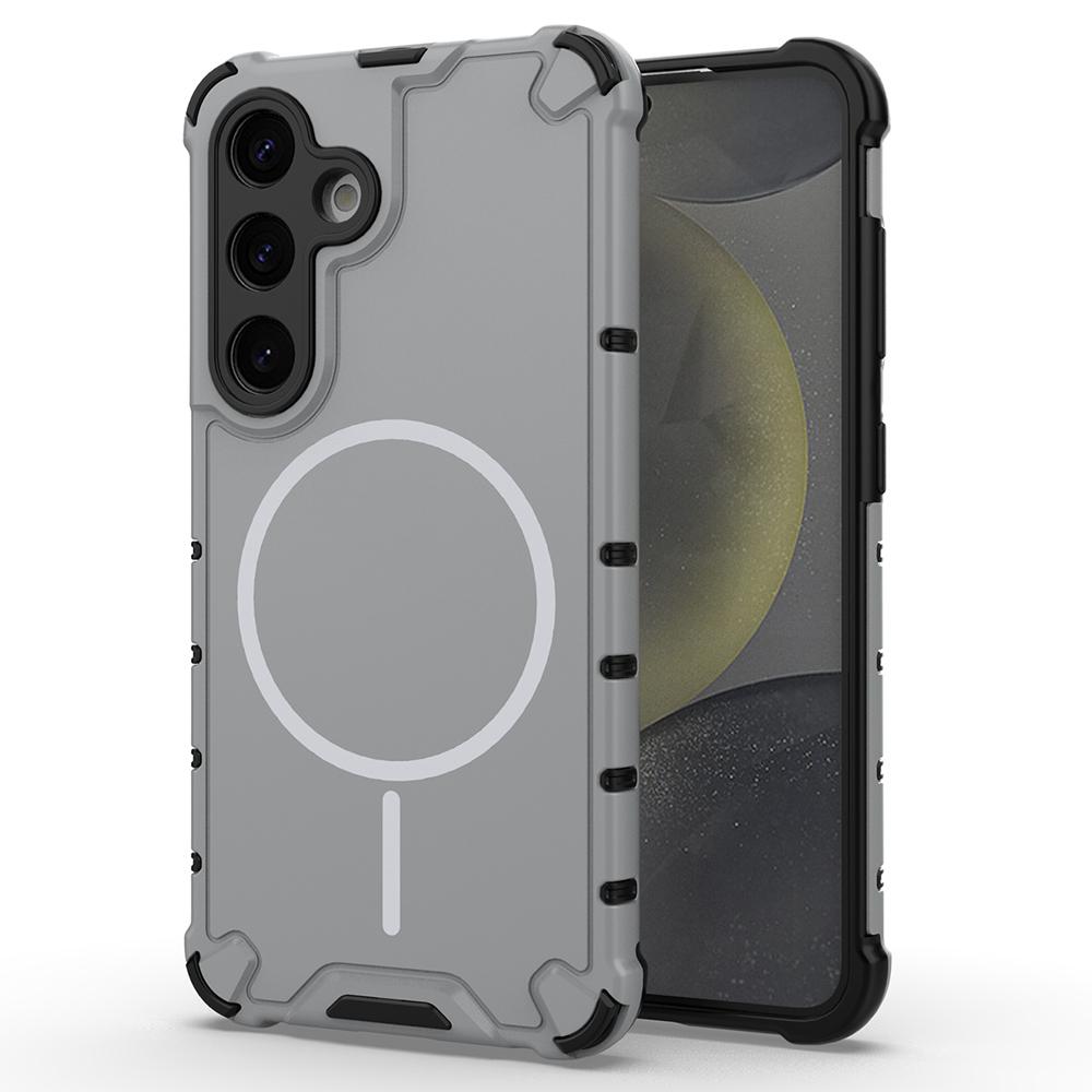 For Samsung Galaxy S24+ Magnetic Case Corrugated Texture Heat Dissipation Shockproof TPU+PC Phone Back Cover