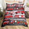 Firefighter Truck Duvet Cover King/Queen Size Red Firemen Car Bedding Set For Boys Girls Fire Engine Polyester Quilt Cover