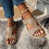 2024 Summer New Women's Shoes Fashionable Large Size Beach Shoes Solid Color Open Toe Wedge Heel Roman Women's Slippers