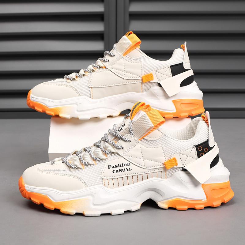 2024 Дешевые популярные мужские кроссовки для отдыха на открытом воздухе, модные оранжевые мужские повседневные туфли, удобные дышащие сетчатые туфли на платформе для мужчин