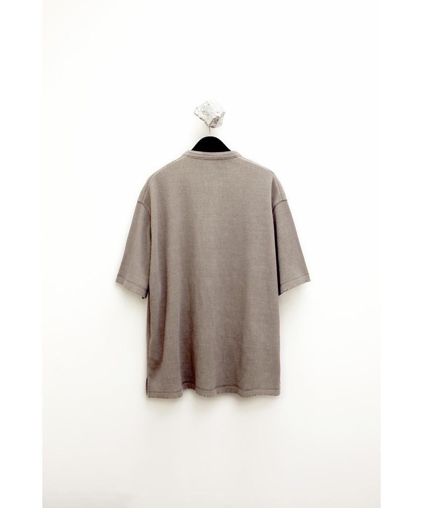 Детская вафельная футболка-henley с коротким рукавом - Коричневая