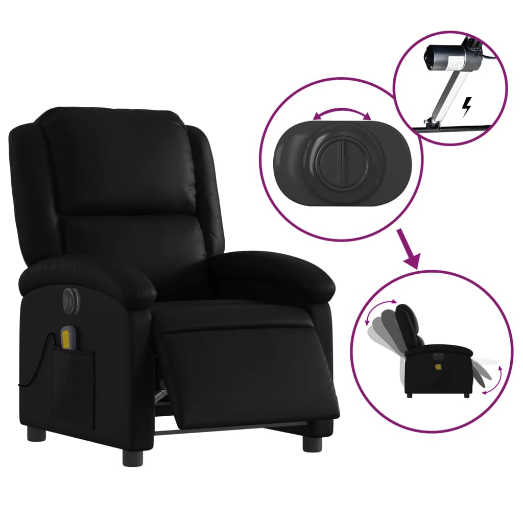 Electric Massage Recliner Black Synthetic Leather