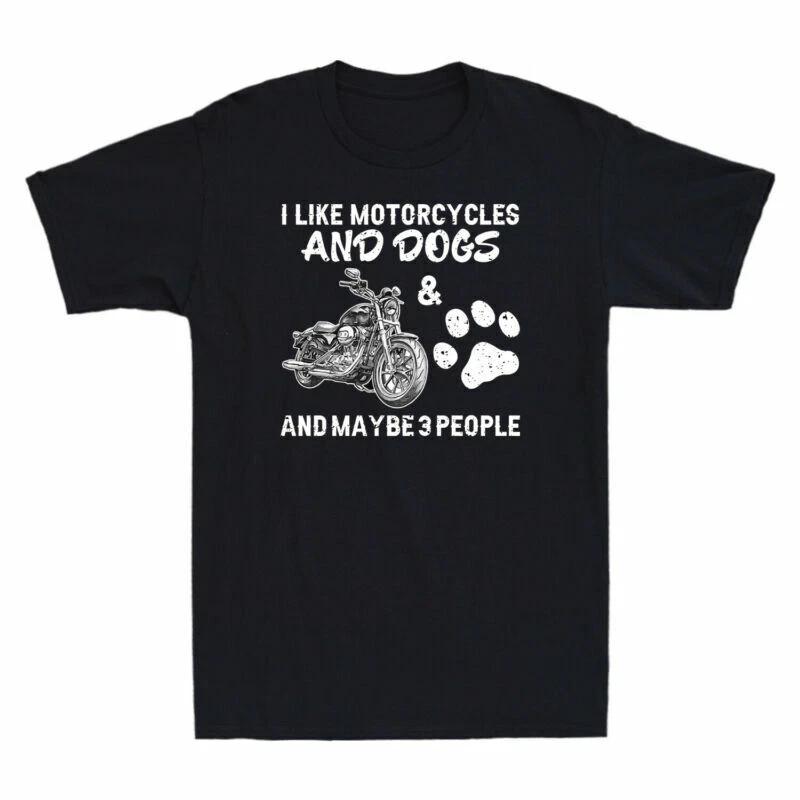 I Like Motorcycles And Dogs And Maybe 3 People Vintage Men's Cotton T-Shirt