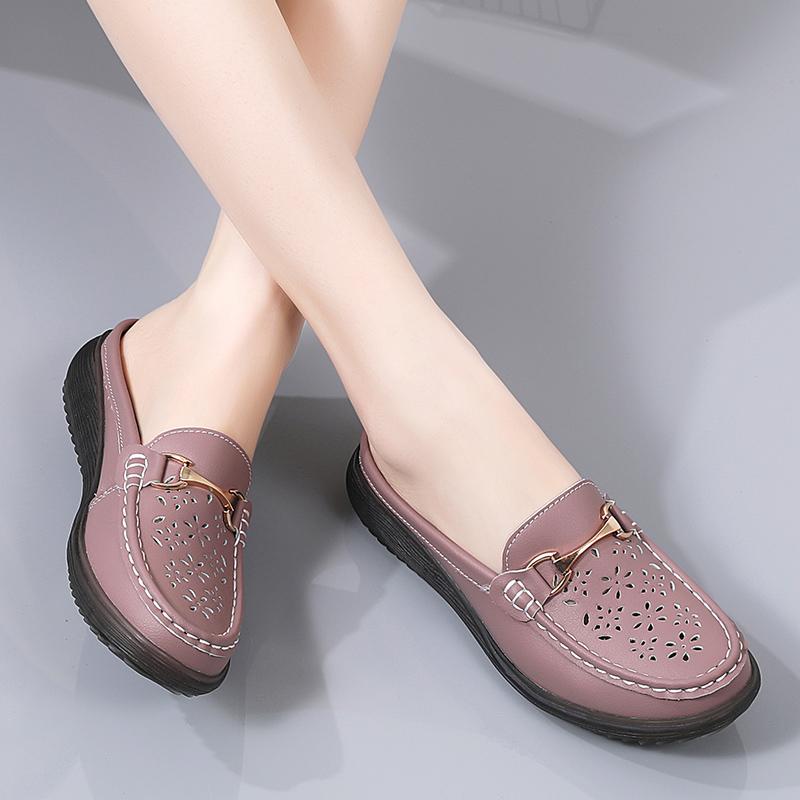 Women Soft Mules Loafers Slip On Slippers Casual Elegant Summer Breathable Leather Black Moccasin Shoes
