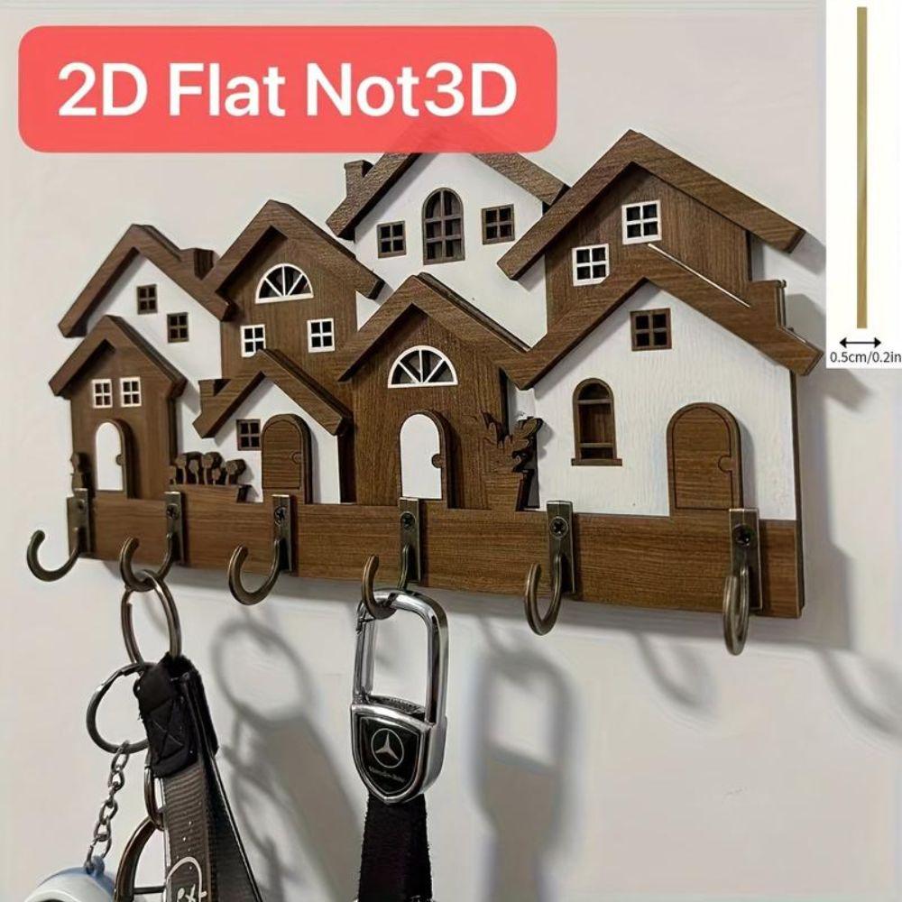 2D Flat House Key Holder Wood Decorative Key Hanger Gifts Wall Key Rack Home Wall Decor